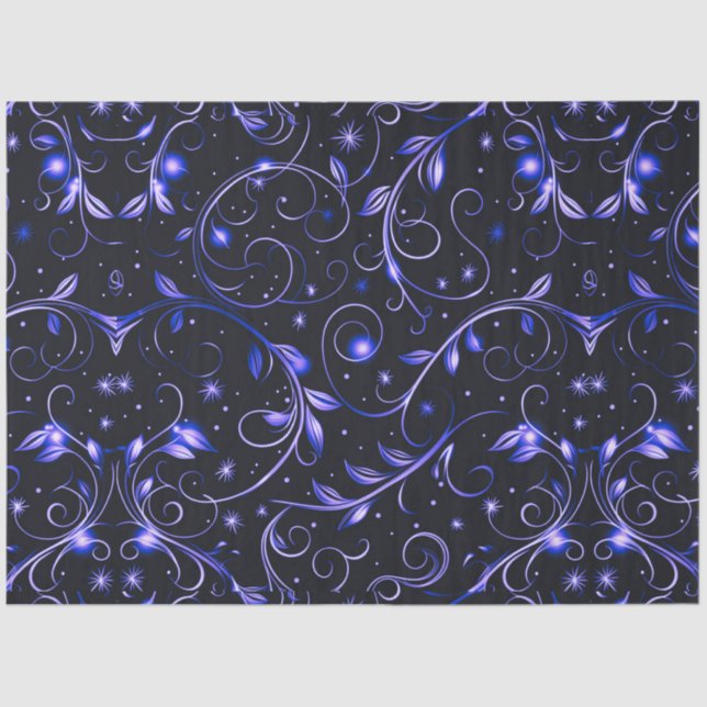 Blue Vines Leaves Stars Christmas Tissue Paper (Front)
