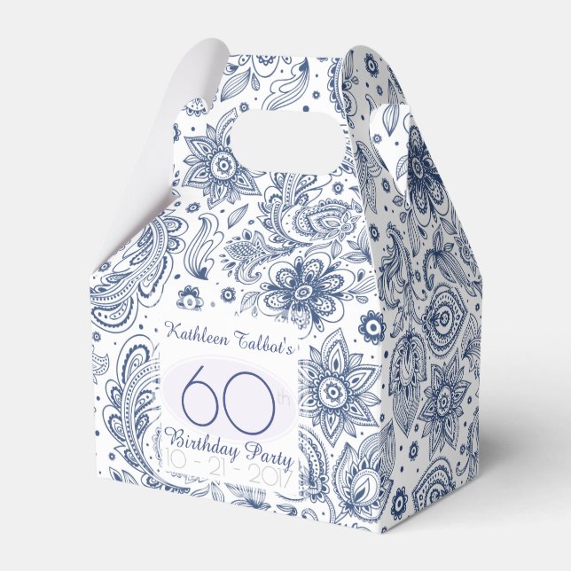 Blue Vintage 60th Birthday Thank You Favour Box (Front Side)