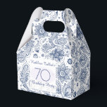 Blue Vintage 70th Birthday Thank You Favour Box<br><div class="desc">Beautiful and elegant vintage blue floral pattern on pale background. Sophisticated and feminine 70th birthday Thank You favour box with customisable texts on white square grey oval shape and only oval shape on back for Thank You . You can easily change texts (font, size, colour and position) and shapes (size...</div>