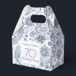 Blue Vintage 70th Birthday Thank You Favour Box<br><div class="desc">Beautiful and elegant vintage blue floral pattern on pale background. Sophisticated and feminine 70th birthday Thank You favour box with customisable texts on white square grey oval shape and only oval shape on back for Thank You . You can easily change texts (font, size, colour and position) and shapes (size...</div>