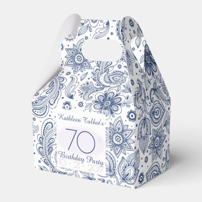Blue Vintage 70th Birthday Thank You Favour Box (Front Side)