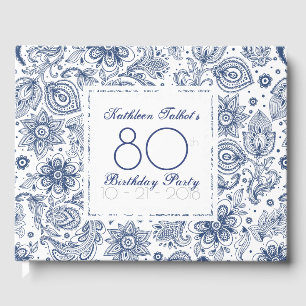 Blue Vintage 80th Birthday Party Guest Book