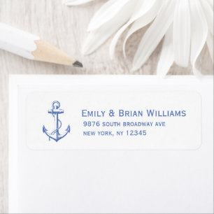Blue Vintage Anchor Illustration Return Address Label