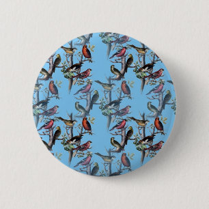 Blue Vintage Art Birds pattern accessories LeahG 6 Cm Round Badge