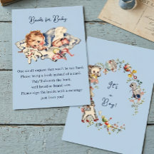 Blue Vintage Baby Boy Baby Shower Book Request
