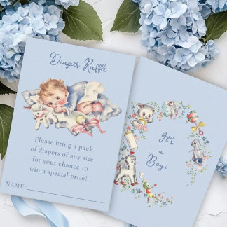 Blue Vintage Baby Boy Baby Shower Diaper Raffle Enclosure Card