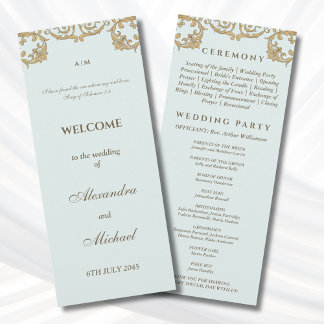 Blue Vintage Baroque Christian Wedding Program