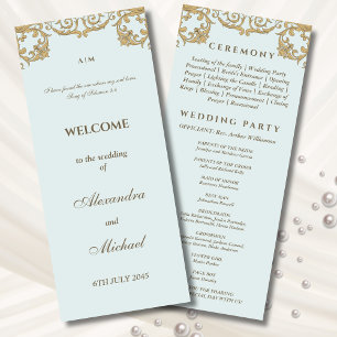 Blue Vintage Baroque Christian Wedding Program