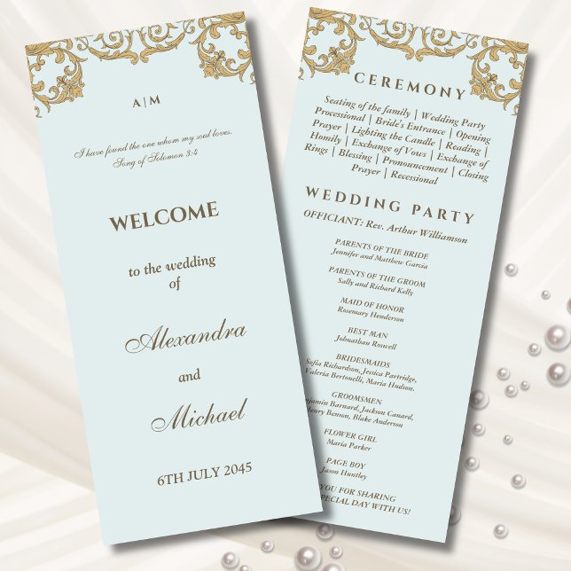 Blue Vintage Baroque Christian Wedding Program (Creator Uploaded)