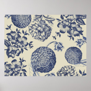 Blue Vintage Botanical Art Print Floral