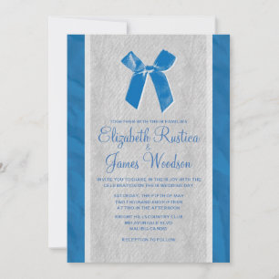 Blue Vintage Bow & Linen Wedding Invitations