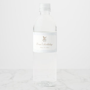 Blue Vintage Bunny Some Bunny Is Turning One Water Bottle Label
