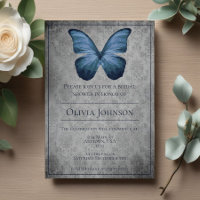 Blue Vintage Butterfly Damask Bridal Shower