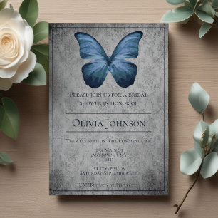 Blue Vintage Butterfly Damask Bridal Shower Invitation
