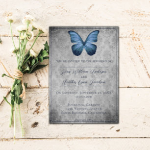 Blue Vintage Butterfly Damask Wedding Invitation