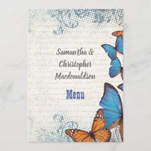Blue vintage butterfly wedding menu