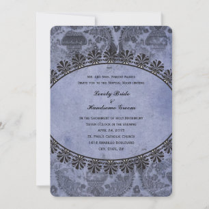 Blue Vintage Catholic Cross Wedding Invitation