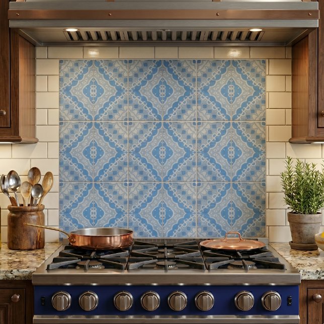 Blue Vintage Cement Looking Geometric Pattern Ceramic Tile (Creator Uploaded)