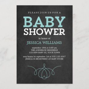 Blue Vintage Chalkboard Baby Shower Invitation