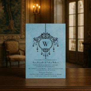 Blue Vintage Chandelier Wedding Invite