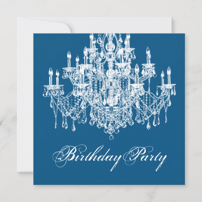 Blue Vintage Chandelier Womans 40th Birthday Party Invitation (Front)