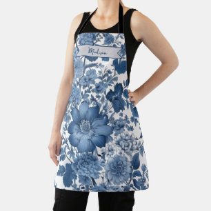 Blue Vintage Chinoiserie Floral Personalised Apron