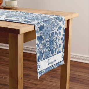 Blue Vintage Chinoiserie Floral Personalised Short Table Runner