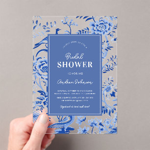 Blue Vintage Chinoiserie Transparent Bridal Shower Acrylic Invitations