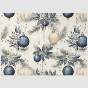 Blue Vintage Christmas Floral Decoupage Tissue Paper