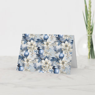 Blue Vintage Christmas Florals Holiday Card