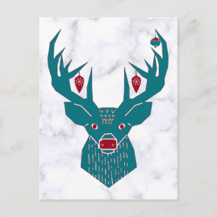 Blue Vintage Christmas Nordic Deer Elk Postcard