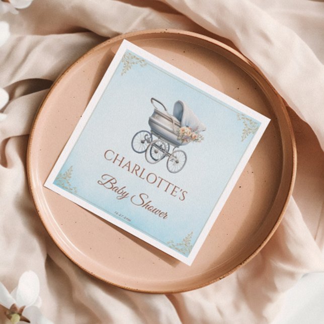 Blue Vintage Classic Boy Baby Shower Napkin (Creator Uploaded)