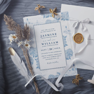 Blue Vintage Coastle Floral Elegant Chic Wedding Invitation