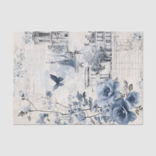 Blue Vintage Collage with Roses and Architecture Tissue Paper