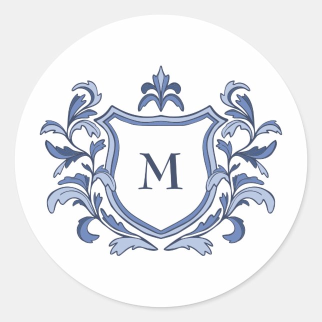 Blue Vintage Crest Monogram Wedding Envelope Seal (Front)