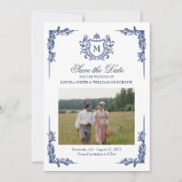 Blue Vintage Crest Monogram Wedding