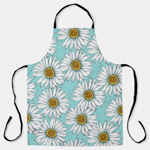 Blue Vintage Daisy Floral Pattern Apron