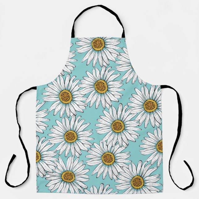 Blue Vintage Daisy Floral Pattern Apron (Front)