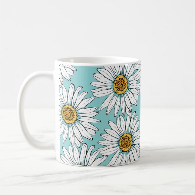 Blue Vintage Daisy Floral Pattern Coffee Mug (Left)
