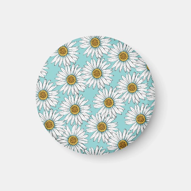 Blue Vintage Daisy Floral Pattern Magnet (Front)