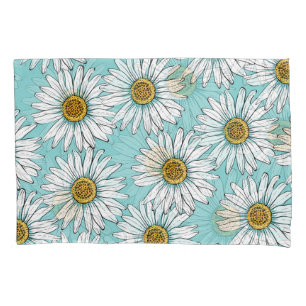 Blue Vintage Daisy Floral Pattern Pillowcase