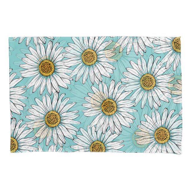 Blue Vintage Daisy Floral Pattern Pillowcase (Front)
