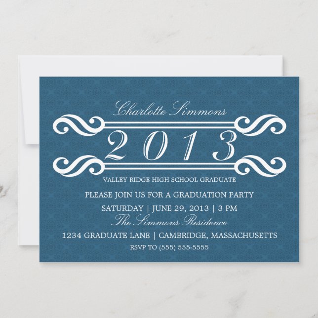 Blue Vintage Damask 2013 Graduation Invitation (Front)