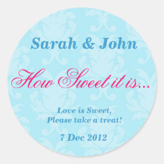 Blue Vintage damask How Sweet it is Sticker