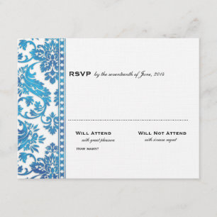 Blue Vintage Damask Lace Wedding RSVP Card