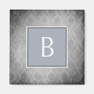 Blue Vintage Damask Monogram Magnet