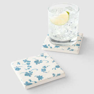 Blue Vintage Elegant Floral Stone Coaster