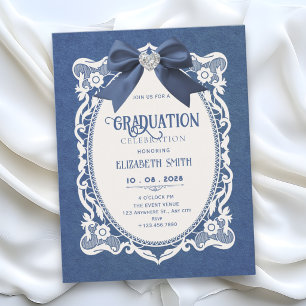 Blue vintage elegant graduation invitation