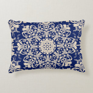 Blue Vintage: Elegant Seamless Pattern. Decorative Cushion