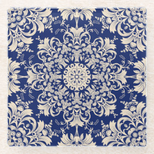Blue Vintage: Elegant Seamless Pattern. Glass Coaster